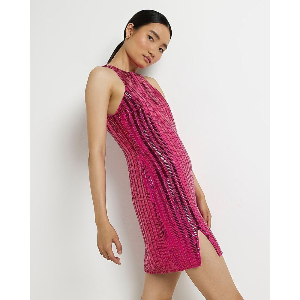 River Island PINK SEQUIN BODYCON MINI DRESS size 8
